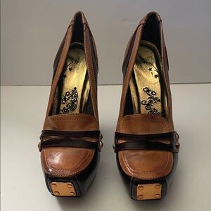 naughty monkey Brown and Dark Brown Leather Platform Heels
